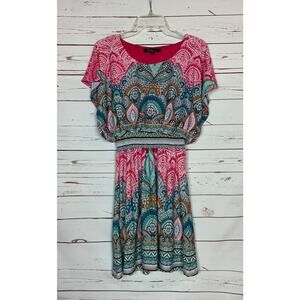 Calessa Women's M Medium Pink Boho Kimono Sleeve Elastic Waist Cute Summer Dress